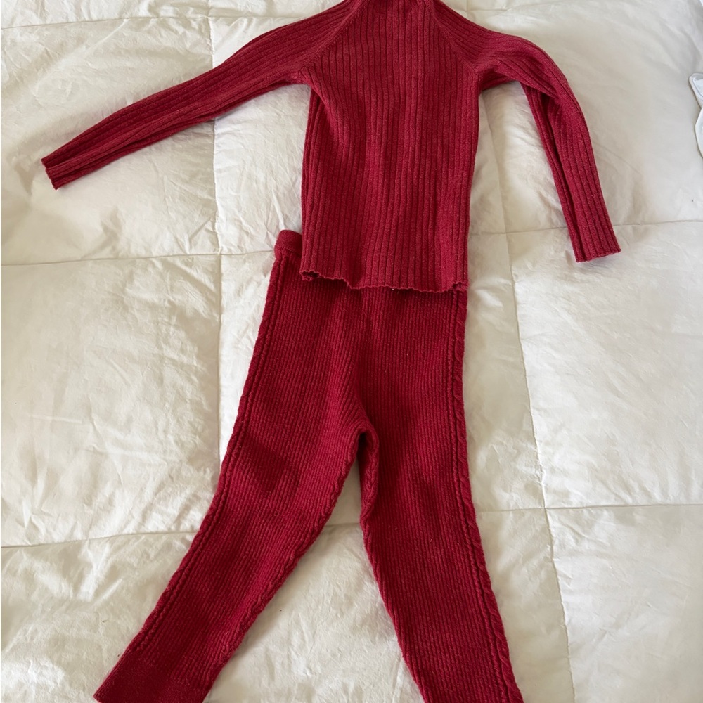 Mayoral Ribbed Knit Set in Deep Red